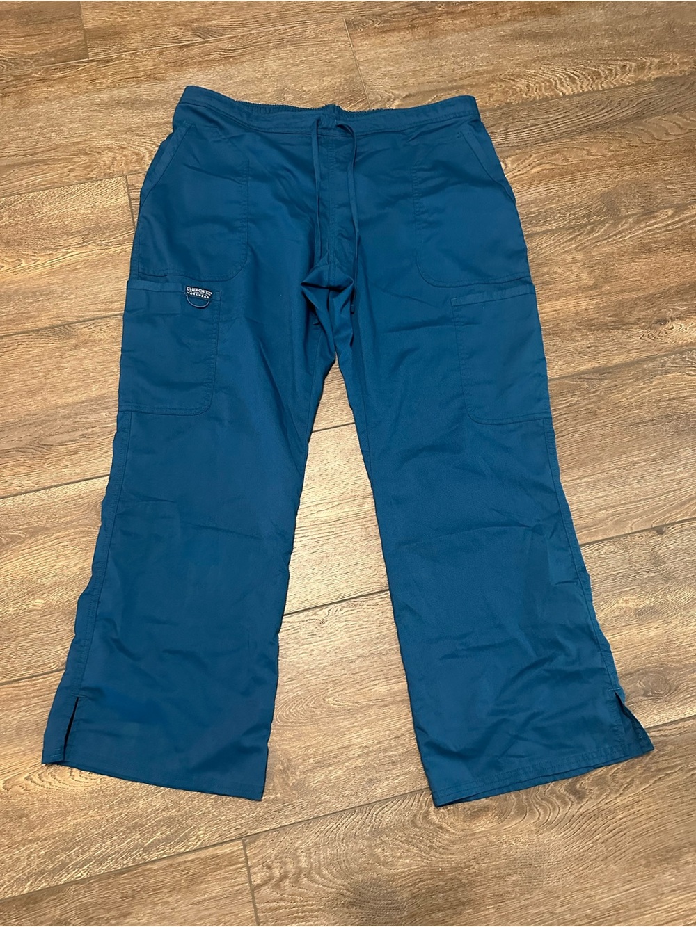 Wide-Leg Scrub Pants in Teal Blue with Drawstring Waist